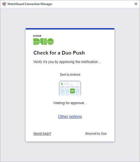 Screenshot of WatchGuard Connection Manager, Test Integration 2